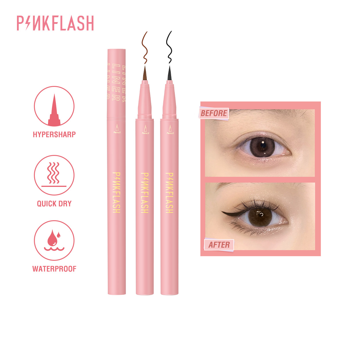 Waterproof Liquid Eyeliner Pen - PINKFLASH черная жидкая подводка для глаз,